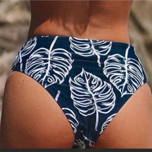 🆕 NWT Cupshe Navy Blue White Tropical Floral Swim Bottoms Large - Picture 11 of 11